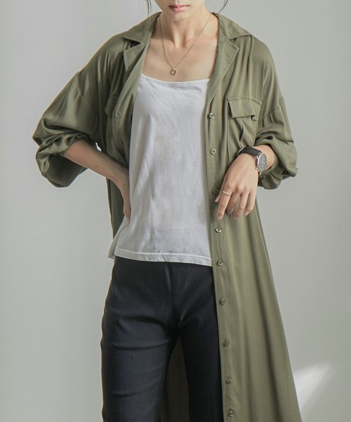 Fashion Letter（ファッションレター）の「とろみレーヨンロングシャツワンピース（シャツワンピース・レディース・カーキ/ベージュ/ネイビー・M）」の13枚目の写真