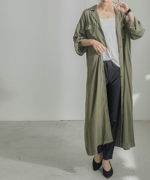 Fashion Letter（ファッションレター）の「とろみレーヨンロングシャツワンピース（シャツワンピース・レディース・カーキ/ベージュ/ネイビー・M）」の16枚目の写真