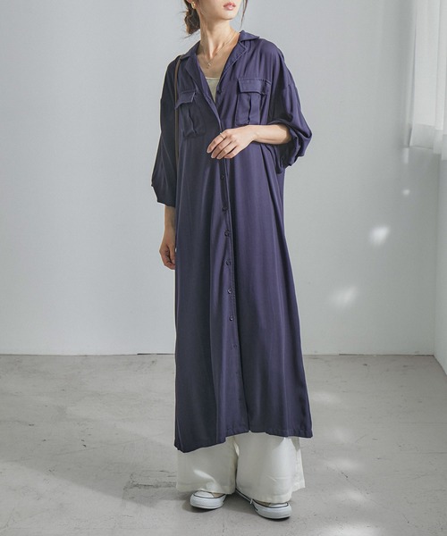 Fashion Letter（ファッションレター）の「とろみレーヨンロングシャツワンピース（シャツワンピース・レディース・カーキ/ベージュ/ネイビー・M）」の17枚目の写真