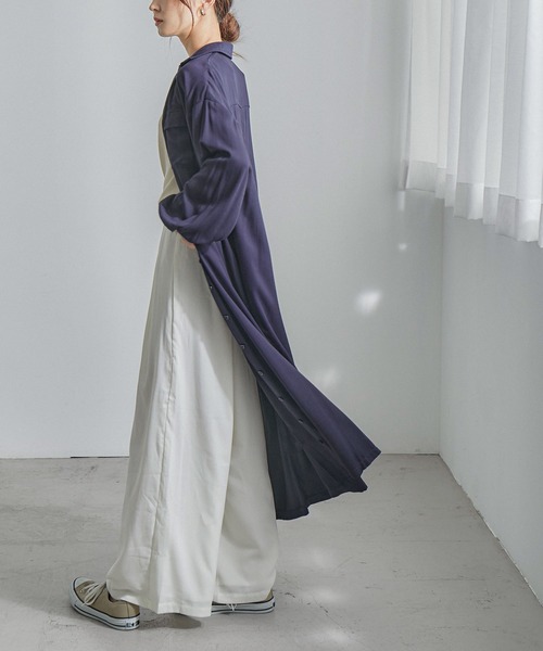 Fashion Letter（ファッションレター）の「とろみレーヨンロングシャツワンピース（シャツワンピース・レディース・カーキ/ベージュ/ネイビー・M）」の19枚目の写真