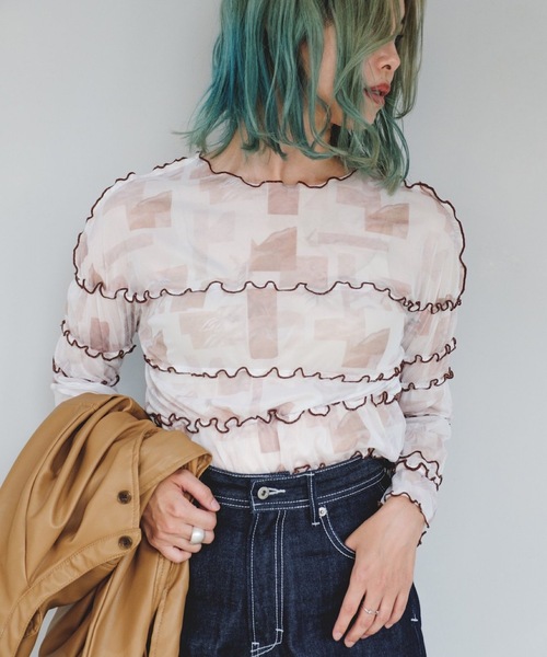 SANSeLF（サンセルフ）の「【SANSeLF】see through mellow tops sanw21a023（Tシャツ/カットソー・レディース・ブラウン/ピンク・FREE）」の2枚目の写真