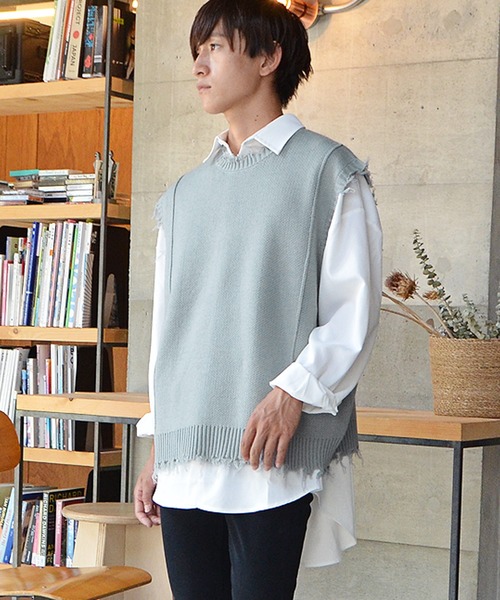 MinoriTY（マイノリティ）の「ダメージニットベストアンサンブル（アンサンブル・メンズ・グレー/ネイビー/パープル・L/M）」の10枚目の写真