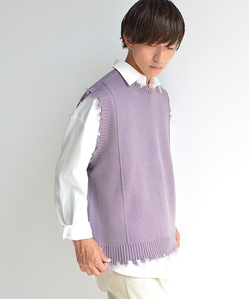 MinoriTY（マイノリティ）の「ダメージニットベストアンサンブル（アンサンブル・メンズ・グレー/ネイビー/パープル・L/M）」の4枚目の写真