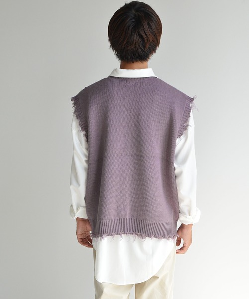 MinoriTY（マイノリティ）の「ダメージニットベストアンサンブル（アンサンブル・メンズ・グレー/ネイビー/パープル・L/M）」の9枚目の写真