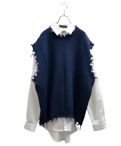 MinoriTY（マイノリティ）の「ダメージニットベストアンサンブル（アンサンブル・メンズ・グレー/ネイビー/パープル・L/M）」の5枚目の写真