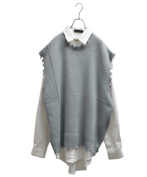 MinoriTY（マイノリティ）の「ダメージニットベストアンサンブル（アンサンブル・メンズ・グレー/ネイビー/パープル・L/M）」の7枚目の写真