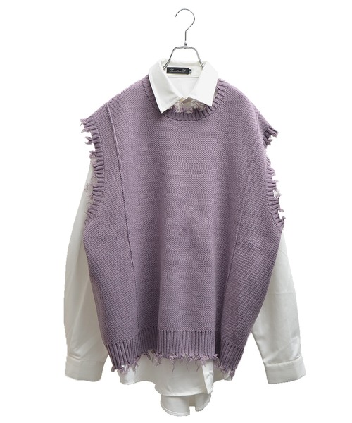 MinoriTY（マイノリティ）の「ダメージニットベストアンサンブル（アンサンブル・メンズ・グレー/ネイビー/パープル・L/M）」の14枚目の写真