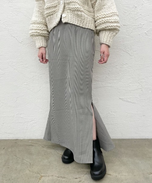 CIAOPANIC（チャオパニック）の「スリットマーメイドスカート/チェック（スカート・レディース・カーキ/ブラック/キャメル/オリーブ/ブラック系その他・MEDIUM/SMALL）」の3枚目の写真