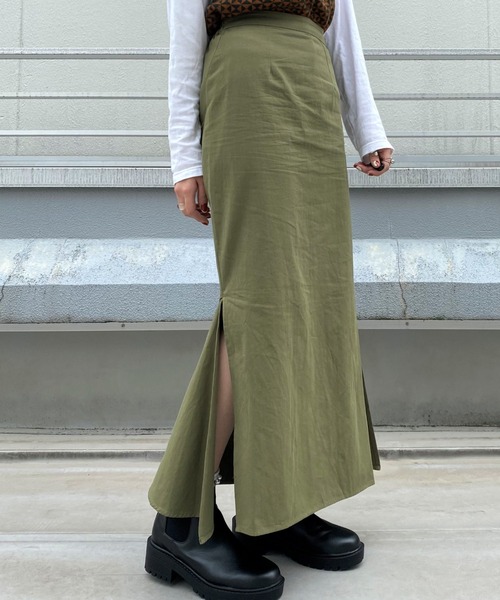 CIAOPANIC（チャオパニック）の「スリットマーメイドスカート/チェック（スカート・レディース・カーキ/ブラック/キャメル/オリーブ/ブラック系その他・MEDIUM/SMALL）」の4枚目の写真