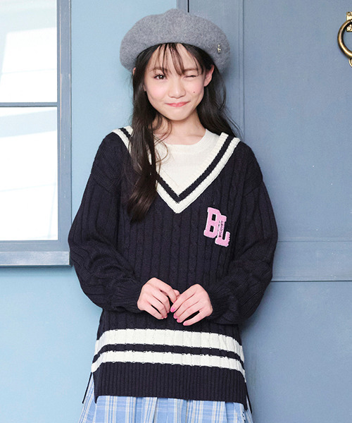 by LOVEiT(バイラビット)の「レイヤードニット(ニット/セーター・キッズ・ネイビー/アイボリー/グリーン・120cm/130cm/140cm/150cm/160cm)」の3枚目の写真