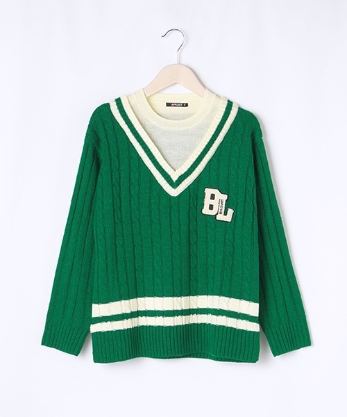 by LOVEiT(バイラビット)の「レイヤードニット(ニット/セーター・キッズ・ネイビー/アイボリー/グリーン・120cm/130cm/140cm/150cm/160cm)」の1枚目の写真