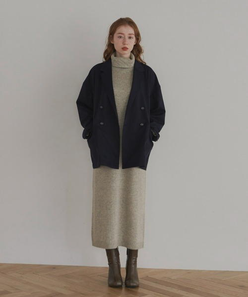 hinari（ヒナリ）の「タートルニットワンピース（ワンピース・レディース・ライトグレー/ブラウン・SMALL/FREE）」の2枚目の写真