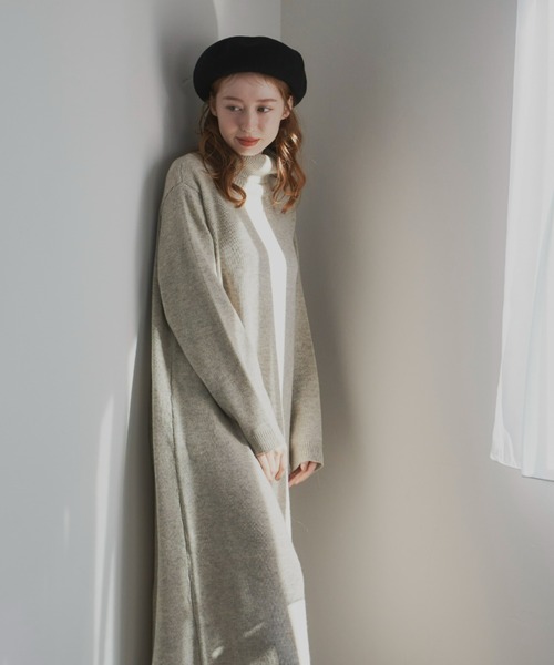 hinari（ヒナリ）の「タートルニットワンピース（ワンピース・レディース・ライトグレー/ブラウン・SMALL/FREE）」の7枚目の写真