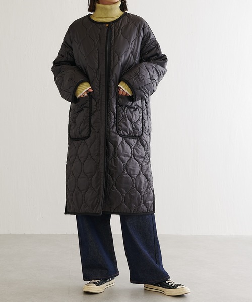 BONbazaar（ボンバザール）の「キルティングコート（ノーカラーコート・レディース・ブラック/ベージュ・FREE）」の2枚目の写真