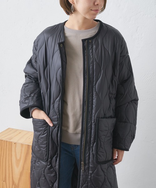 BONbazaar（ボンバザール）の「キルティングコート（ノーカラーコート・レディース・ブラック/ベージュ・FREE）」の3枚目の写真