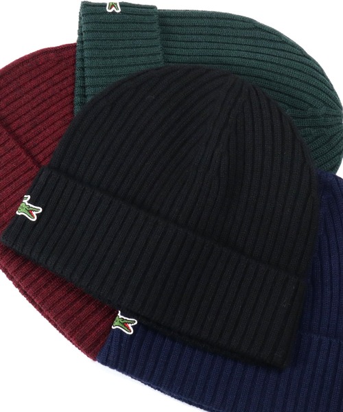 LACOSTE(ラコステ)の「ラコステ カフニット帽 ブランドロゴ(ニットキャップ/ビーニー・メンズ・レッド/ネイビー/ブラック/グリーン・FREE)」の1枚目の写真