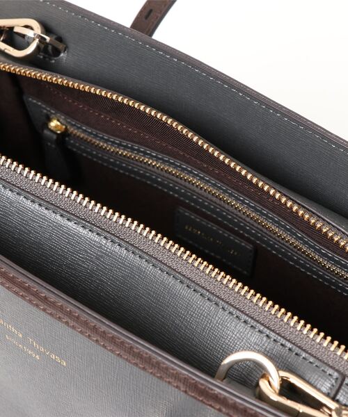 Samantha Thavasa（サマンサタバサ）の「イタリアンスプレットレザースクエアトートバッグ 小サイズ（トートバッグ・レディース・ブラック/ダークグレー/ベージュ・FREE）」の4枚目の写真