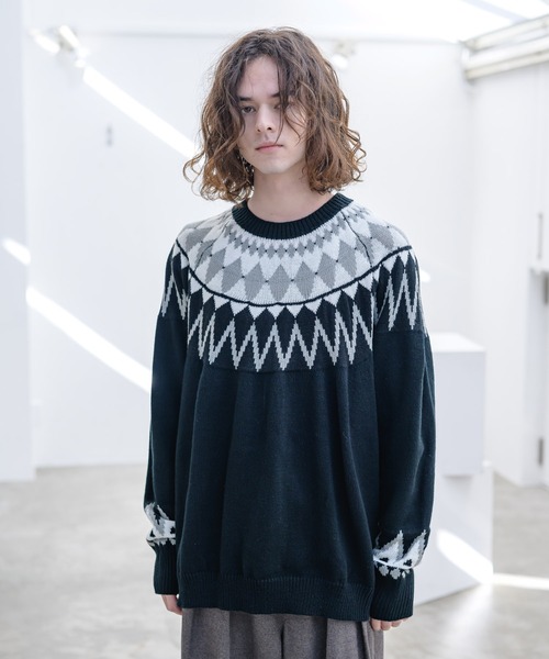 CASPER JOHN(キャスパージョン)の「Monotone pattern big knit/モノトーンパターンビッグニット(ニット/セーター・メンズ・ブラック/ブラック系その他・SMALL/MEDIUM/LARGE)」の11枚目の写真