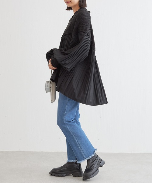 BONbazaar（ボンバザール）の「プリーツ切替チュニックニット（ニット/セーター・レディース・ブラック/ブラウン・FREE）」の9枚目の写真