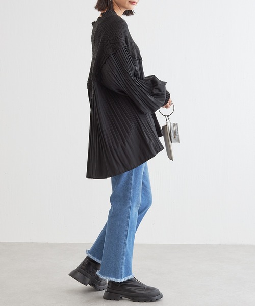 BONbazaar（ボンバザール）の「プリーツ切替チュニックニット（ニット/セーター・レディース・ブラック/ブラウン・FREE）」の14枚目の写真