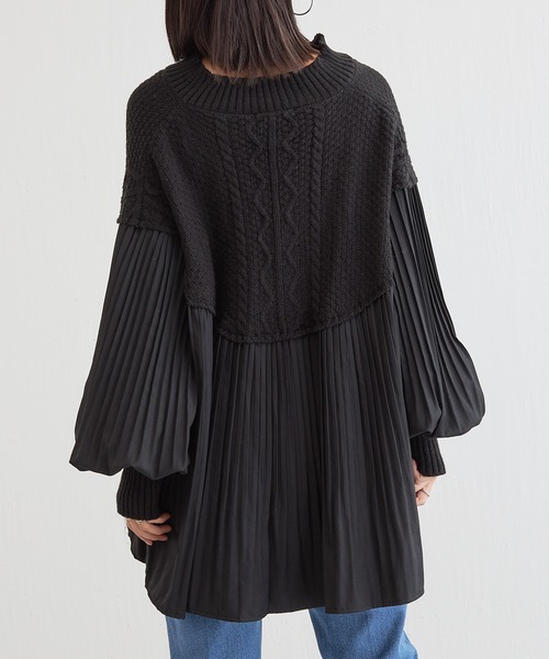 BONbazaar（ボンバザール）の「プリーツ切替チュニックニット（ニット/セーター・レディース・ブラック/ブラウン・FREE）」の8枚目の写真