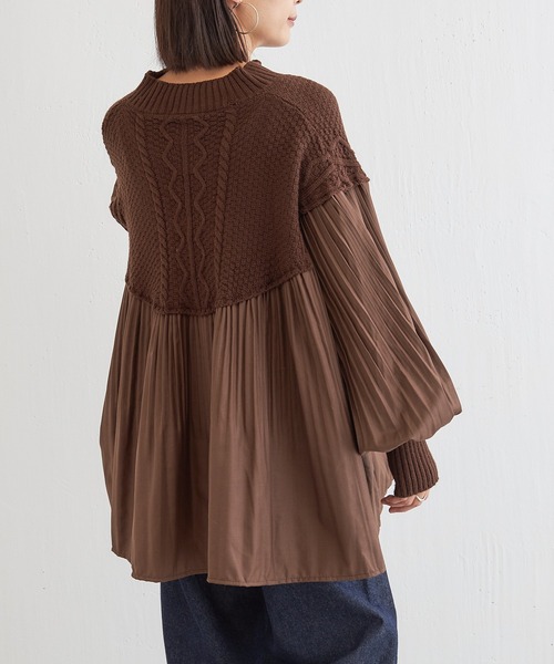 BONbazaar（ボンバザール）の「プリーツ切替チュニックニット（ニット/セーター・レディース・ブラック/ブラウン・FREE）」の20枚目の写真