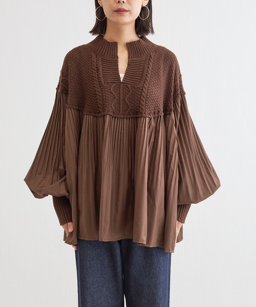 BONbazaar（ボンバザール）の「プリーツ切替チュニックニット（ニット/セーター・レディース・ブラック/ブラウン・FREE）」の7枚目の写真