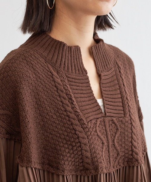 BONbazaar（ボンバザール）の「プリーツ切替チュニックニット（ニット/セーター・レディース・ブラック/ブラウン・FREE）」の12枚目の写真