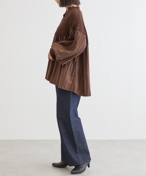 BONbazaar（ボンバザール）の「プリーツ切替チュニックニット（ニット/セーター・レディース・ブラック/ブラウン・FREE）」の11枚目の写真