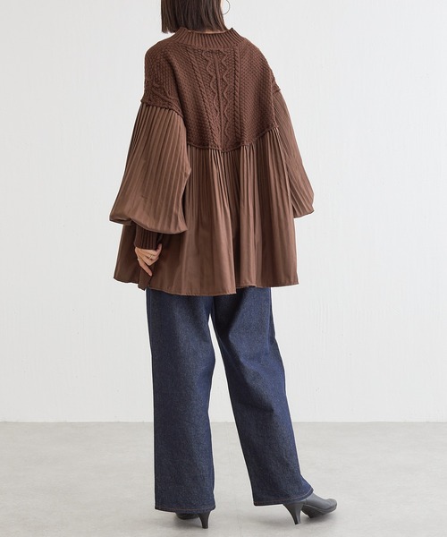 BONbazaar（ボンバザール）の「プリーツ切替チュニックニット（ニット/セーター・レディース・ブラック/ブラウン・FREE）」の21枚目の写真