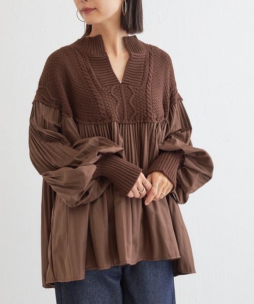 BONbazaar（ボンバザール）の「プリーツ切替チュニックニット（ニット/セーター・レディース・ブラック/ブラウン・FREE）」の15枚目の写真