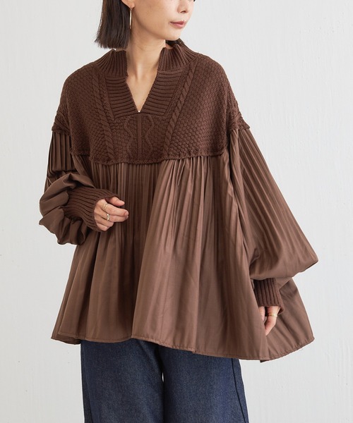 BONbazaar（ボンバザール）の「プリーツ切替チュニックニット（ニット/セーター・レディース・ブラック/ブラウン・FREE）」の10枚目の写真