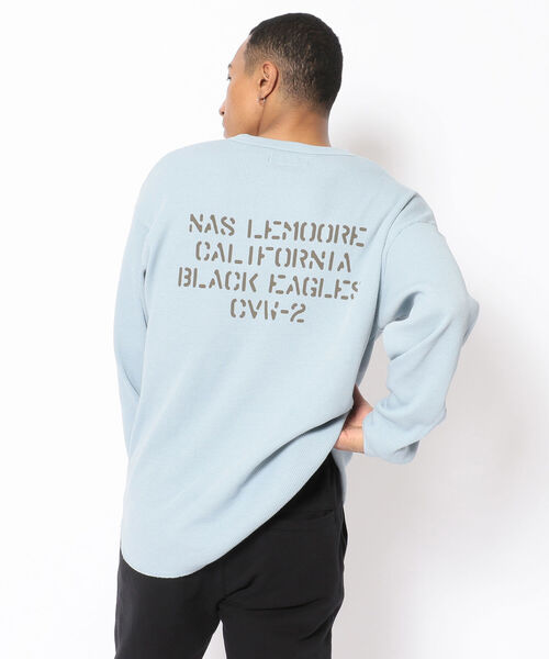 AVIREX（アヴィレックス）の「サーマル ロングスリーブ ビッグ Tシャツ ブラック イーグルス / THERMAL LONG SLEEVE BIG T-SHIRT BLACK EAGLES / アヴィレックス / AVIREX（Tシャツ/カットソー・メンズ・ホワイト/ブラック/サックスブルー/グレー・X-LARGE/MEDIUM/LARGE/XX-LARGE/XL/2XL/L）」の4枚目の写真