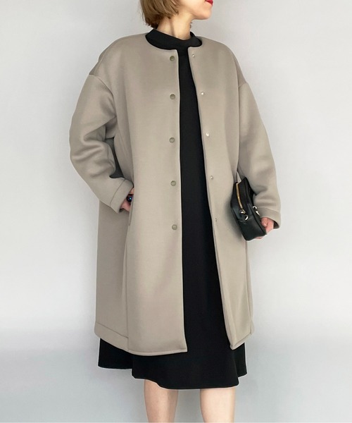 PICCIN（ピッチン）の「【日本製】ダンボールニットコクーンコート（ノーカラーコート・レディース・ベージュ/ネイビー/カーキ・M）」の7枚目の写真