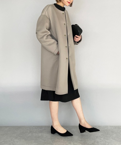 PICCIN（ピッチン）の「【日本製】ダンボールニットコクーンコート（ノーカラーコート・レディース・ベージュ/ネイビー/カーキ・M）」の12枚目の写真