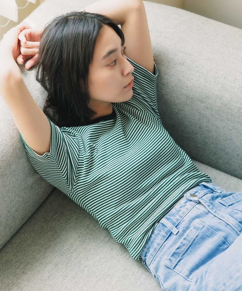 MILLER（ミラー）の「R.P.miller/ミラー H/S CREW TEE クルーネックTシャツ インナー（Tシャツ/カットソー・レディース・ブラウン/ホワイト/ホワイト×ネイビー/オレンジ/グリーン/グレー/アイボリー/モカ/イエロー・FREE）」の7枚目の写真