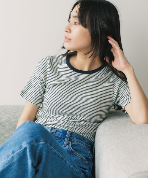 MILLER（ミラー）の「R.P.miller/ミラー H/S CREW TEE クルーネックTシャツ インナー（Tシャツ/カットソー・レディース・ブラウン/ホワイト/ホワイト×ネイビー/オレンジ/グリーン/グレー/アイボリー/モカ/イエロー・FREE）」の19枚目の写真