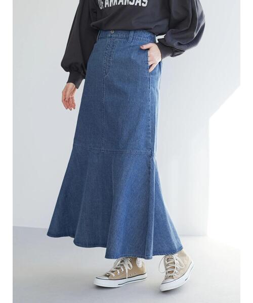 Green　Parks（グリーンパークス）の「切替マーメイドデニムスカート＊（スカート・レディース・ライトインディゴブルー/ホワイト系その他2・M/L）」の3枚目の写真