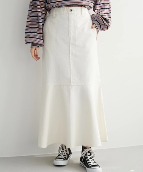 Green　Parks（グリーンパークス）の「切替マーメイドデニムスカート＊（スカート・レディース・ライトインディゴブルー/ホワイト系その他2・M/L）」の2枚目の写真