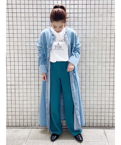 Samansa Mos2 blue（サマンサモスモスブルー）の「ECO DENIM シャツワンピース（シャツワンピース・レディース・ブルー/キナリ/サックスブルー・ﾌﾘ-）」の2枚目の写真