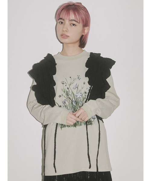 merry jenny(メリージェニー)の「草むら long Tee(Tシャツ/カットソー・レディース・オフホワイト/チャコールグレー/ベージュ・FREE)」の3枚目の写真