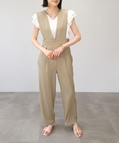 ＡＮＤＪ（アンドジェイ）の「Vネックサロペットオールインワン（サロペット/オーバーオール・レディース・ベージュ/モカ/ブラック・M）」の3枚目の写真