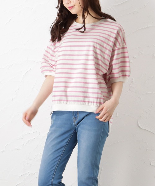 NAVY(ネイビー)の「リブ付き アソートTシャツ 無地 ボーダー(Tシャツ/カットソー・レディース・ピンク/ブルー/グレー/イエロー/ブラック・フリー)」の6枚目の写真