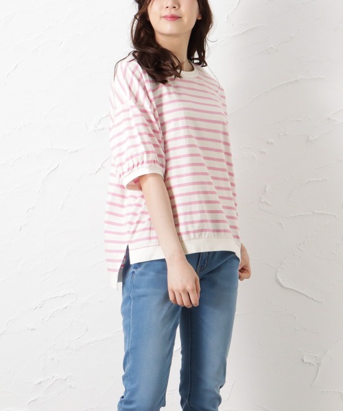 NAVY(ネイビー)の「リブ付き アソートTシャツ 無地 ボーダー(Tシャツ/カットソー・レディース・ピンク/ブルー/グレー/イエロー/ブラック・フリー)」の12枚目の写真