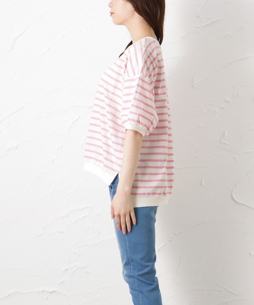 NAVY(ネイビー)の「リブ付き アソートTシャツ 無地 ボーダー(Tシャツ/カットソー・レディース・ピンク/ブルー/グレー/イエロー/ブラック・フリー)」の10枚目の写真