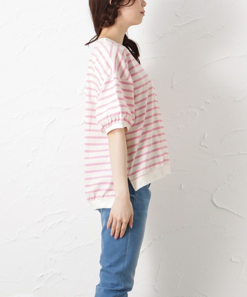 NAVY(ネイビー)の「リブ付き アソートTシャツ 無地 ボーダー(Tシャツ/カットソー・レディース・ピンク/ブルー/グレー/イエロー/ブラック・フリー)」の11枚目の写真