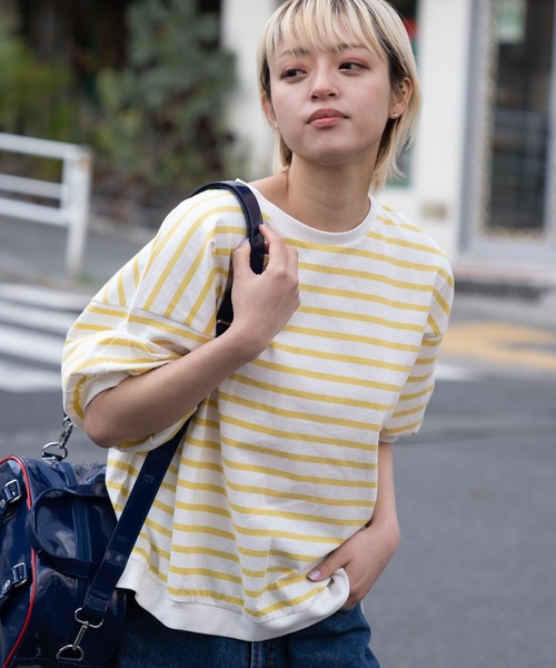 NAVY(ネイビー)の「リブ付き アソートTシャツ 無地 ボーダー(Tシャツ/カットソー・レディース・ピンク/ブルー/グレー/イエロー/ブラック・フリー)」の16枚目の写真