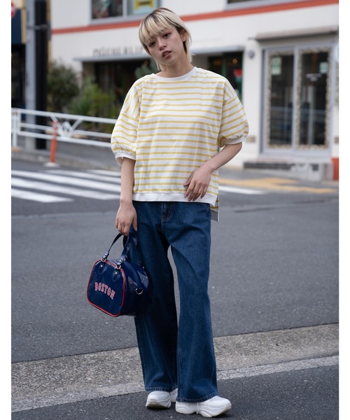 NAVY(ネイビー)の「リブ付き アソートTシャツ 無地 ボーダー(Tシャツ/カットソー・レディース・ピンク/ブルー/グレー/イエロー/ブラック・フリー)」の19枚目の写真