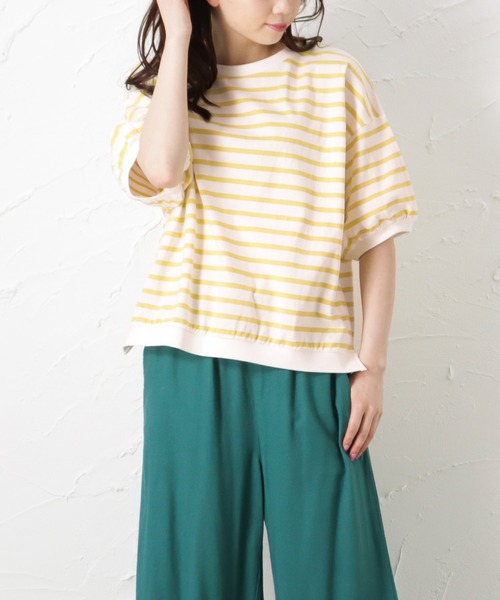 NAVY(ネイビー)の「リブ付き アソートTシャツ 無地 ボーダー(Tシャツ/カットソー・レディース・ピンク/ブルー/グレー/イエロー/ブラック・フリー)」の15枚目の写真