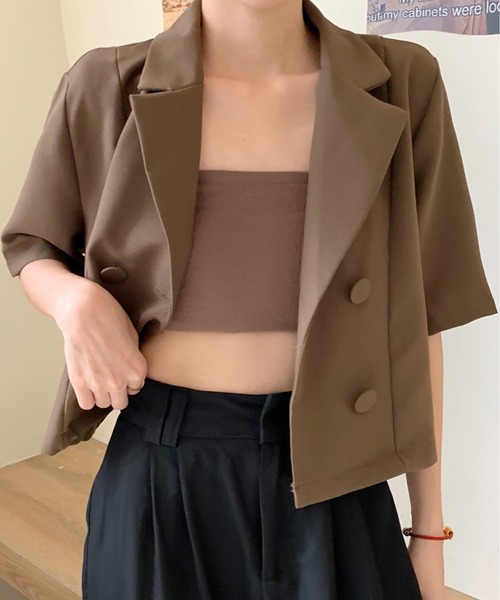 gossip!ロサンゼルス(ゴシップロサンゼルス)の「ショート丈半袖ジャケット(テーラードジャケット・レディース・ホワイト/ブラック/ブラウン・FREE)」の3枚目の写真